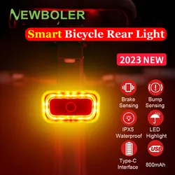 NEWBOLER Smart Bicycle Rear Light Auto Start/Stop Brake Sensing IPX5 Waterproof Bicycle Taillight Type-C USB Bike Tail Light LED