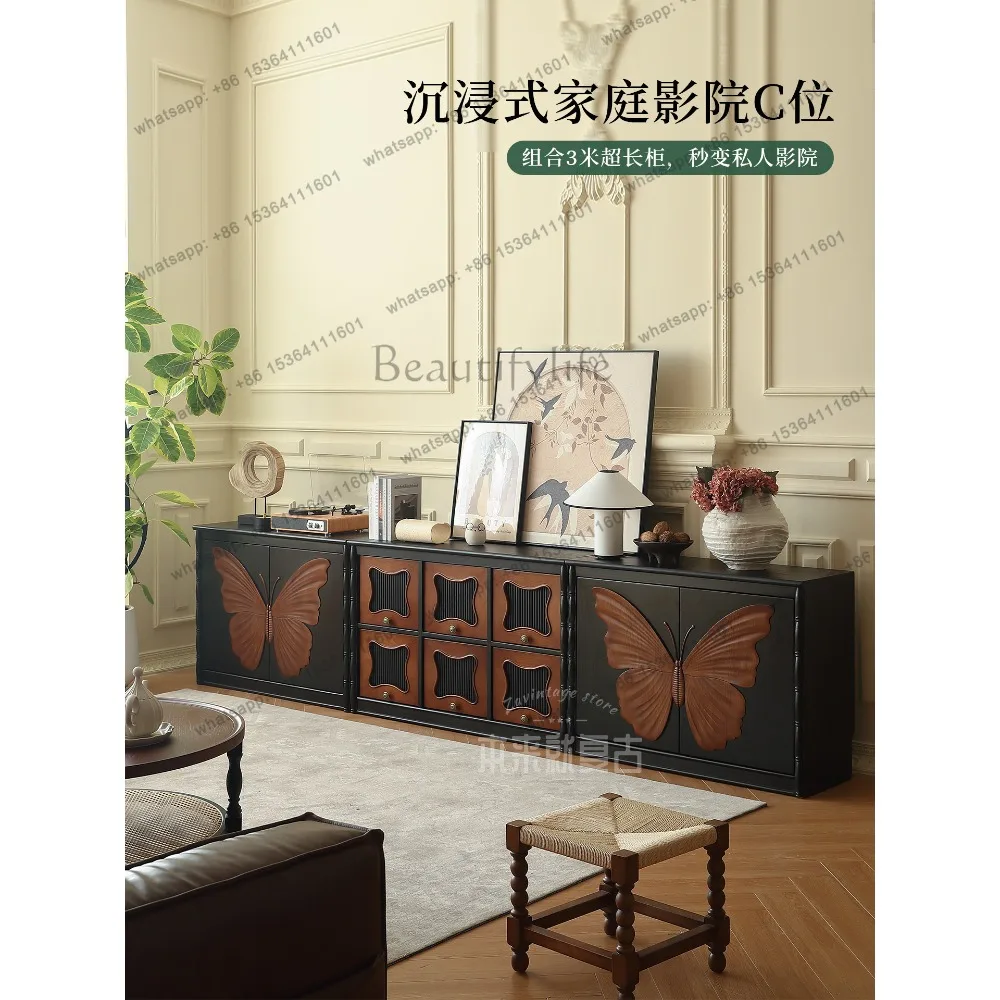 FG French retro style solid wood dream butterfly cabinet against the wall medieval storage display cabinet