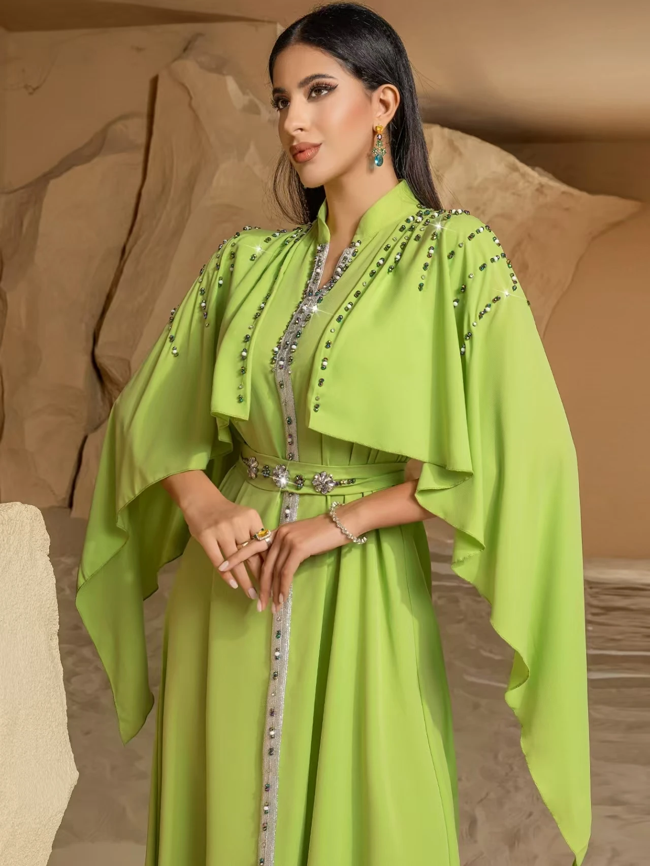 Handgenaaide Diamond Dr Dubai Sle Choker Ne lange avondjurk Ele hoge taille maxi rok oulder aped Sve Pure C...