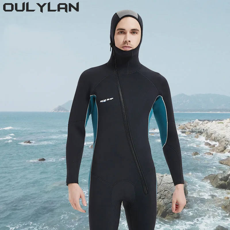 Oulylan One-piece Wetsuit Men's Long Sleeves Front Unzipper To Keep Warm Surf Snorkeling Kayak Diving Suit 5mm Men Neoprene