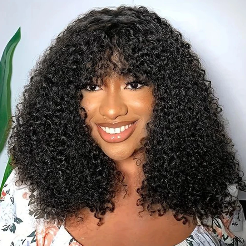 Jerry Curly Short Pixie Bob Cut Human Hair Wigs With Bangs Remy Curly Bob Wigs For Black Women Full Machine Made Wig #1B 1B/99J