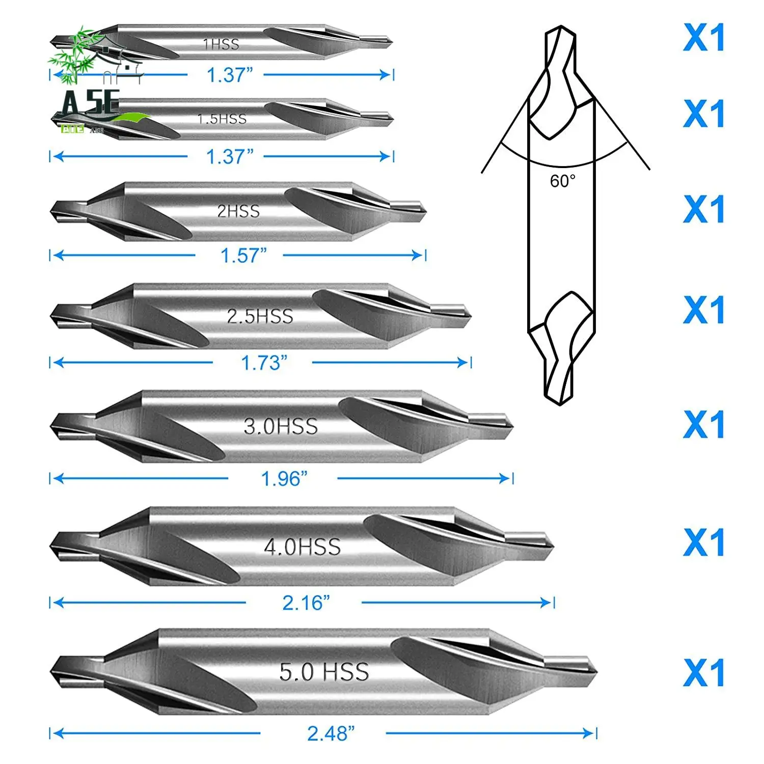 

A05E-7 Pcs Center Drill Bits Set 60-Degree Angle Center Drill Bits Kit Countersink Tools For Lathe Metalworking
