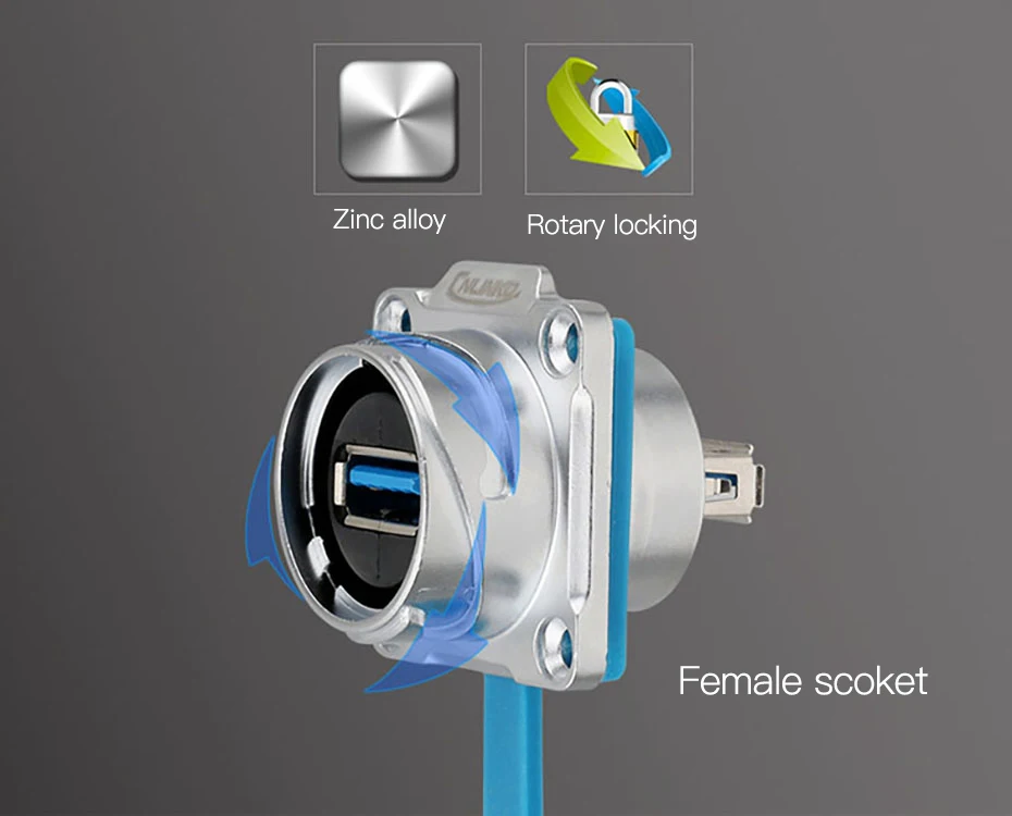 CNLINKO 1/4 Bajonett-Anschluss, USB 3.0, Metallgehäuse, wasserdichter Datenanschluss, IP68-Anschluss, USB-Panel-Mount-Stecker mit 0,5 m Kabel – Detail 5