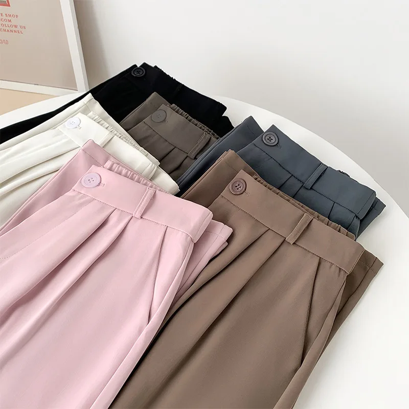 

【Morgan Silk Fabric】Gray Floor-Length Trousers Wide-Leg Pants Women Spring and Autumn Thickened Casual Straight-Leg Pants Draped