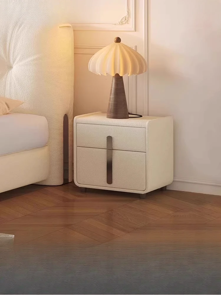 

Light luxury bedside table Nordic modern simple bedroom bedside table small storage cabinet cream wind small apartment