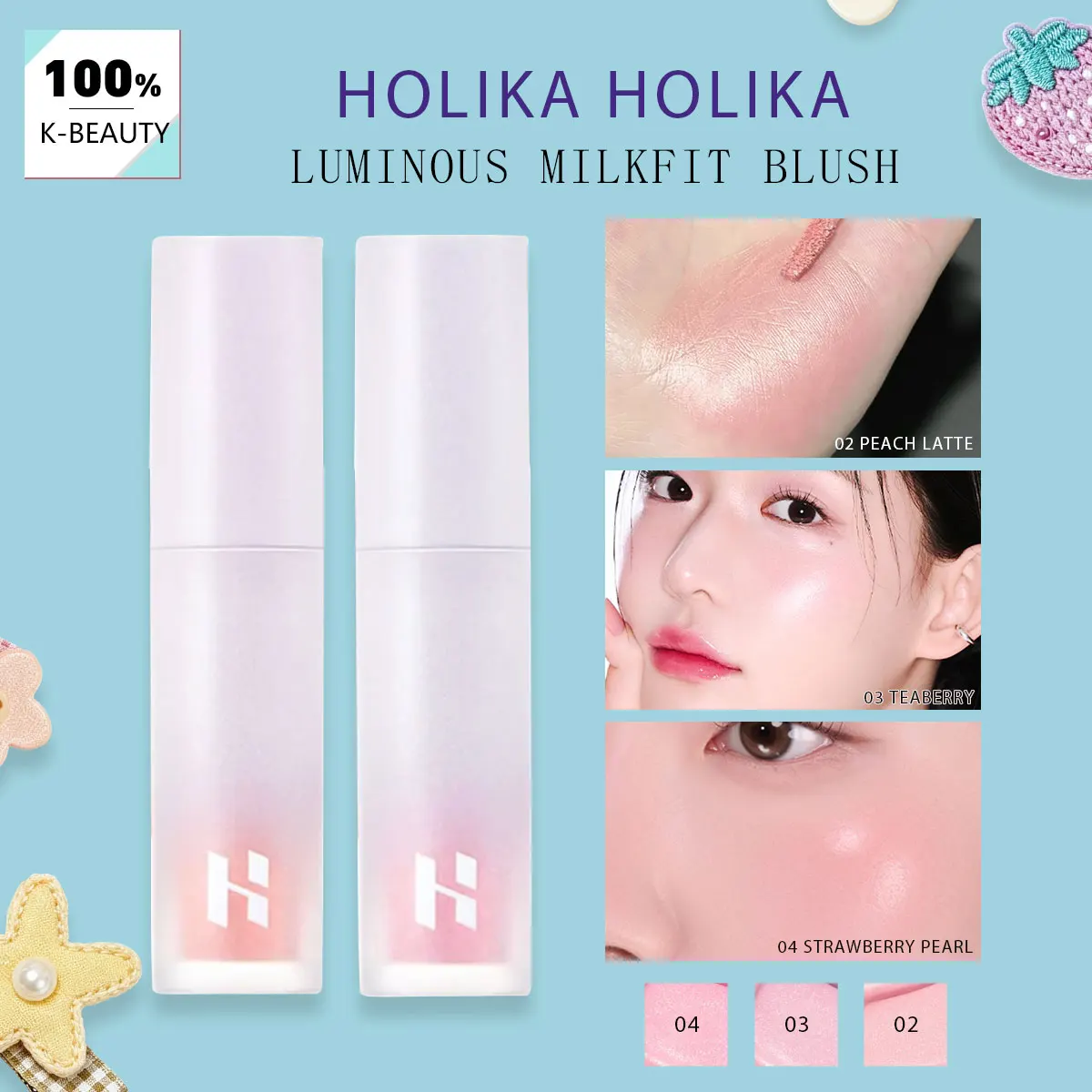 HOLIKA HOLIKA LUMINOUS MILKFIT BLUSH, Color Sutil y Cobertura Ligera, Acabado Suave y Brillo Diario, Cosmético Coreano, K-Beauty, Maquillaje Coreano