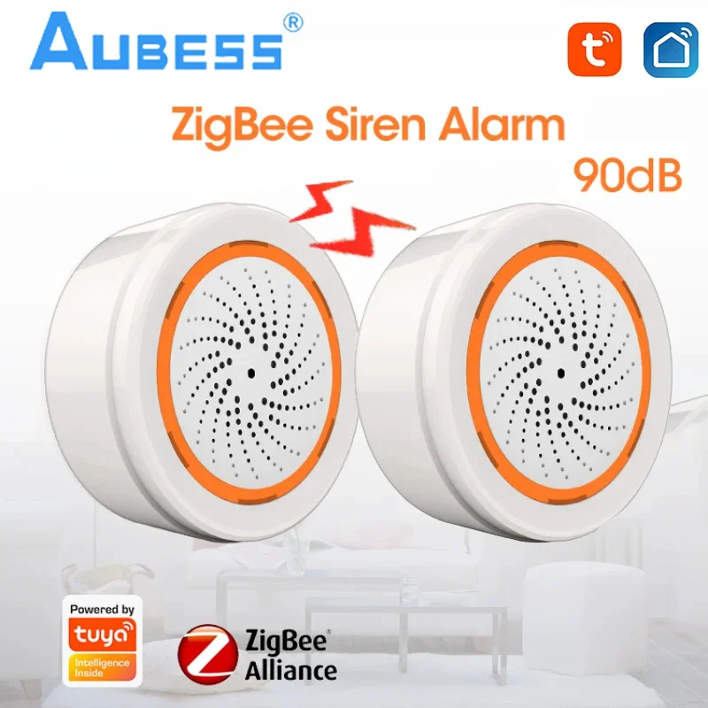 AUBESS Tuya ZigBee Siren 90dB Sound Light Alarm Smart Home Security Protection Alarm System Work With Smart Life Zigbee Gateway