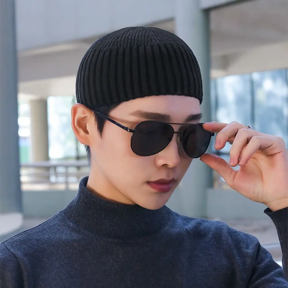 ヒップホップソリッドカラーニットキャップつばなし保温ヴィンテージドームハット弾性ボンネットビーニーアウトドア