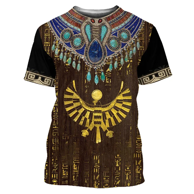 

New Gold Ancient Egyptian Horus 3D Print T-shirt Men Short Sleeve T Shirts Oversized Harajuku Streetwear Man Boys Kids Tees Tops