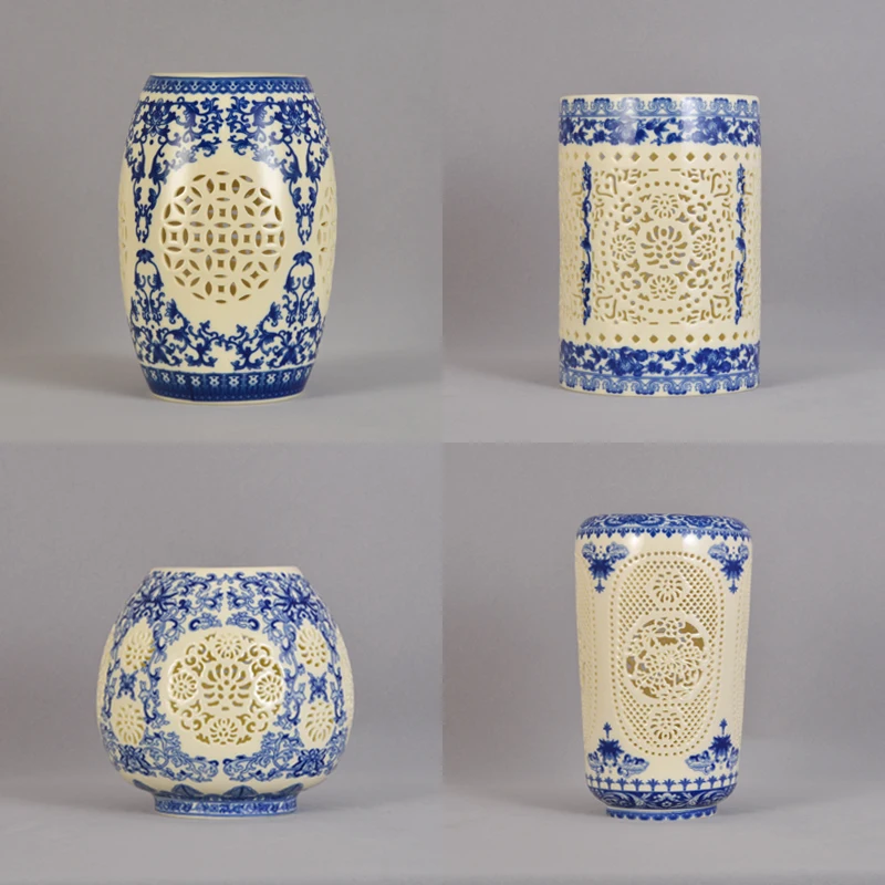 1PC Vintage Chinese Style Ceramic Openwork Lampshade Blue Floral Pattern Porcelain Table Lampshade Living Room Hotel Decor