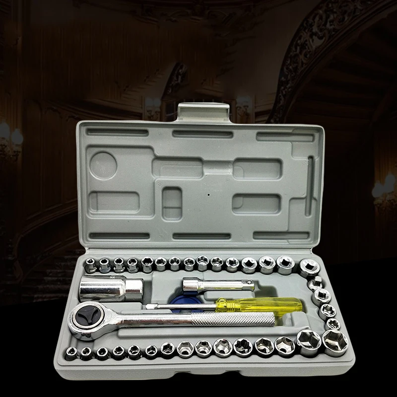 Universal 40pcs Car Repair Tool 1/4-Inch Socket Set Ratchet Torque Wrench Combo Tools Kit Auto Repairing Tool Set