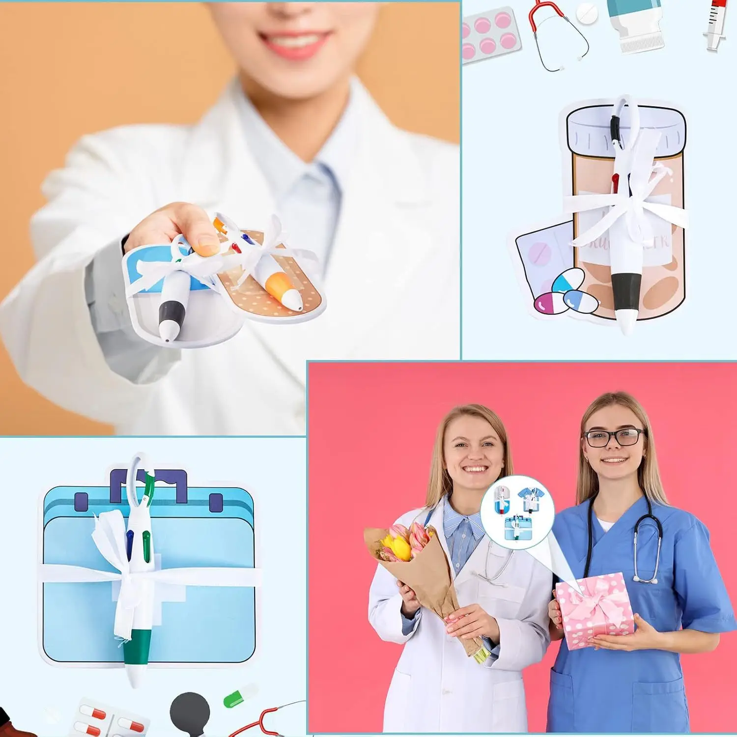 ตลกพยาบาลนักเรียนของขวัญพยาบาล Sticky Notepad พร้อมปากกา Retractable รถรับส่งปากกาพยาบาลสัปดาห์ Appreciation ของขวัญ