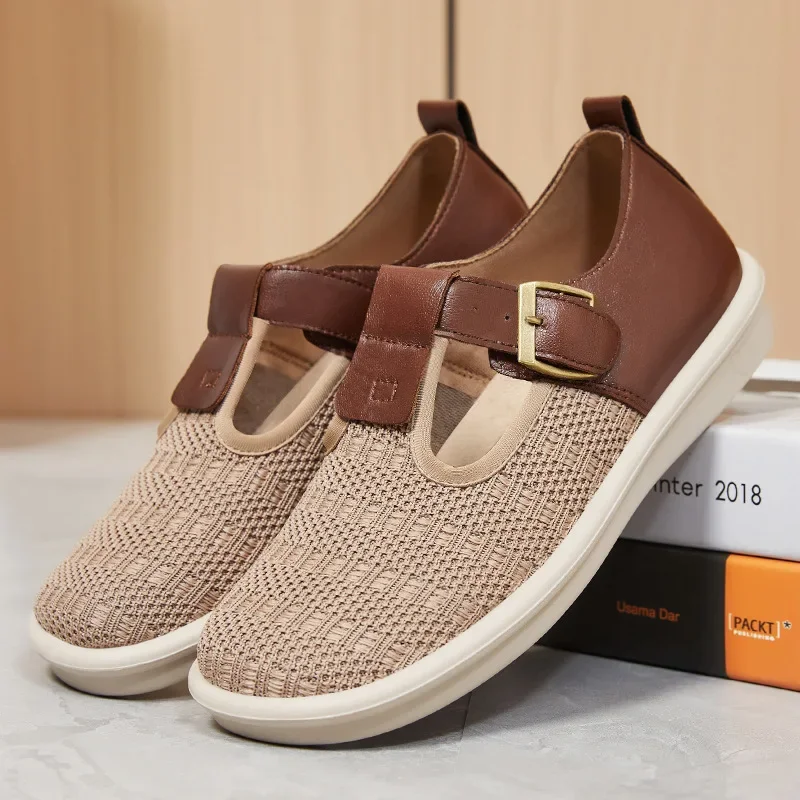

Women's Spring New Casual Versatile Women's Shoes Lightweight and Breathable Single Shoe Buckle Soft Bottom Mom's Shoes