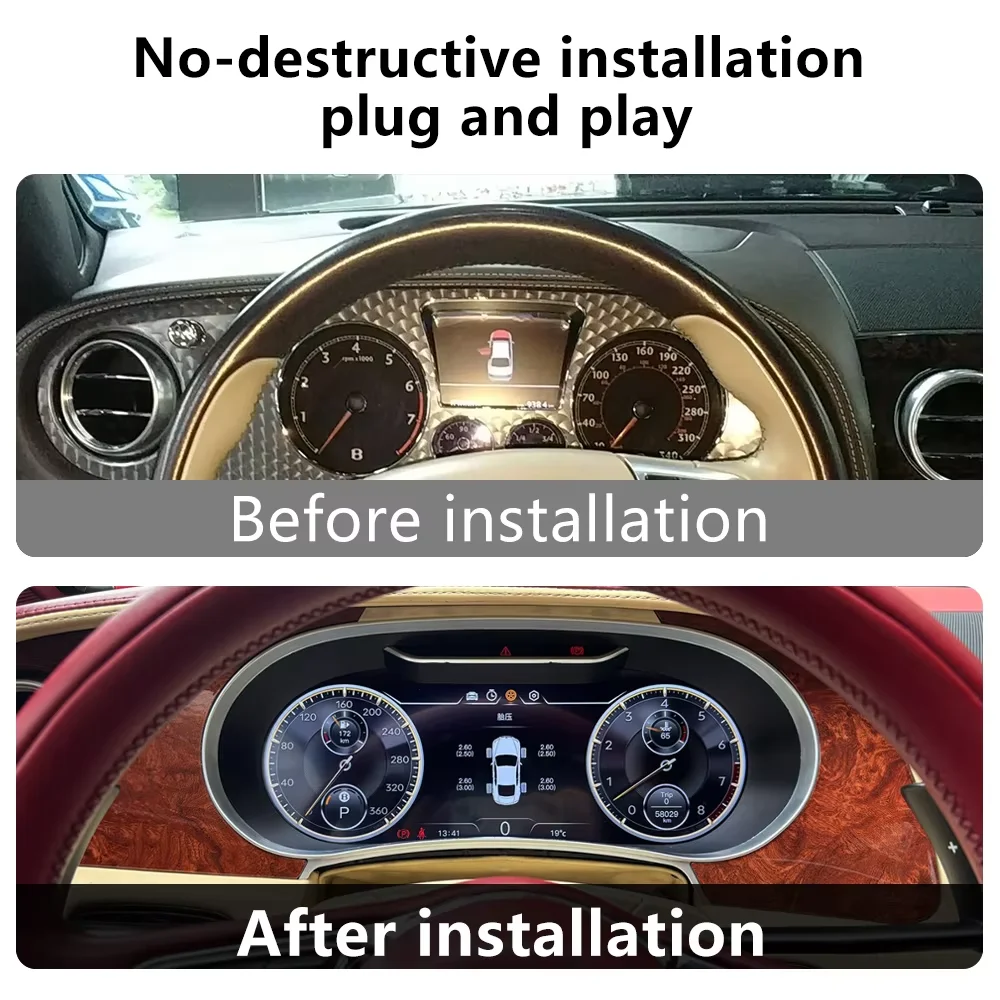 Car LCD Instrument Android 14 For Bentley Bentayga Flying Spur Continental GT 2005-2019 GPS Radio Cluster Dashboard Speedometer