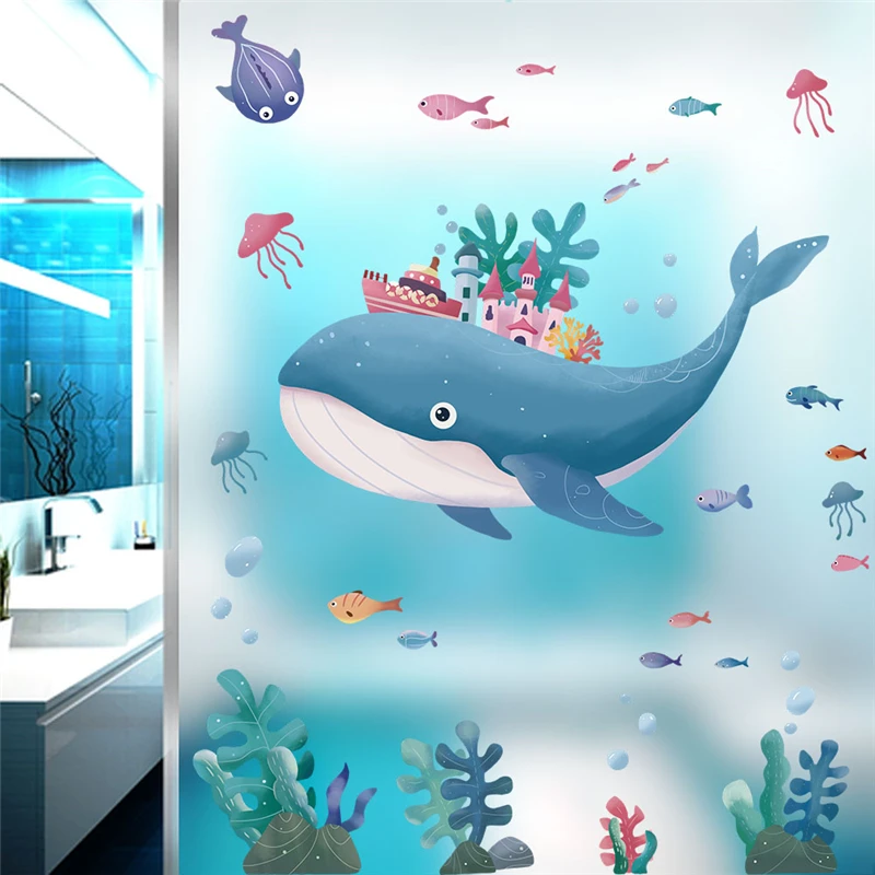 Whale Castle Fishes Sealifes Pattern Wall Sticker For Kids Room Bathroom Decoration Diy Ocean Mural Art Home Decal Pvc Posters