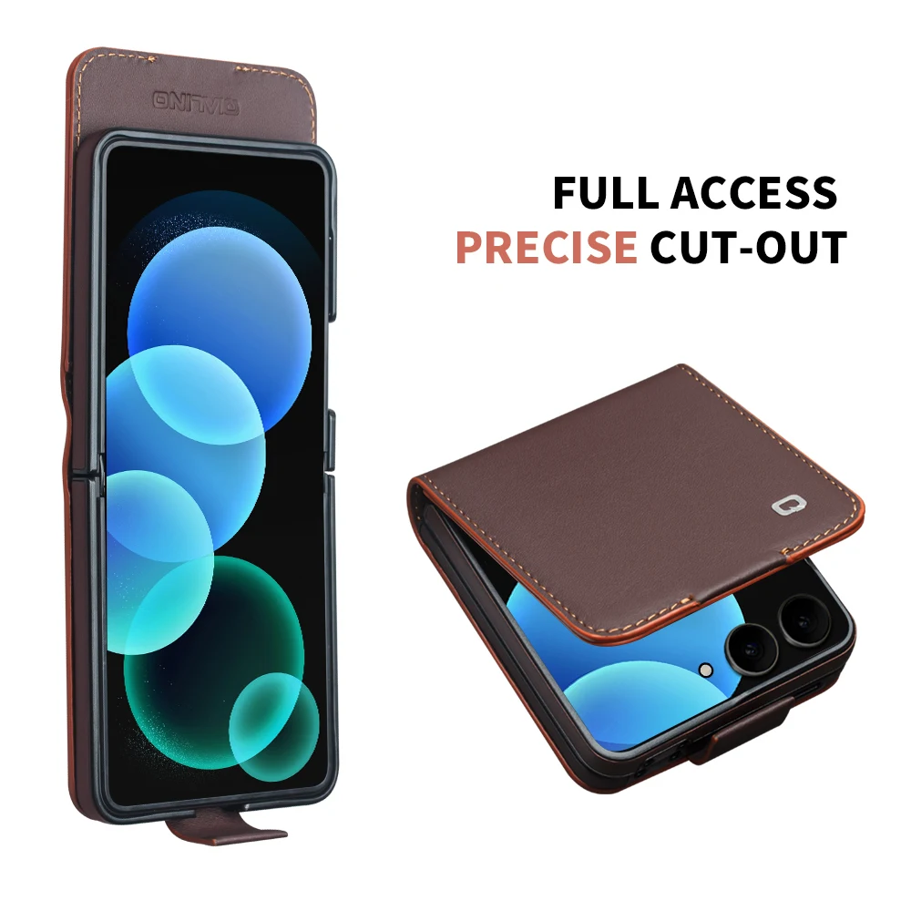 QIALINO Natural Genuine Leather Case for Samsung Galaxy Z Flip 8 5G Premium Cowhide Card Slot Wallet Cover for Samsung Z Flip 8