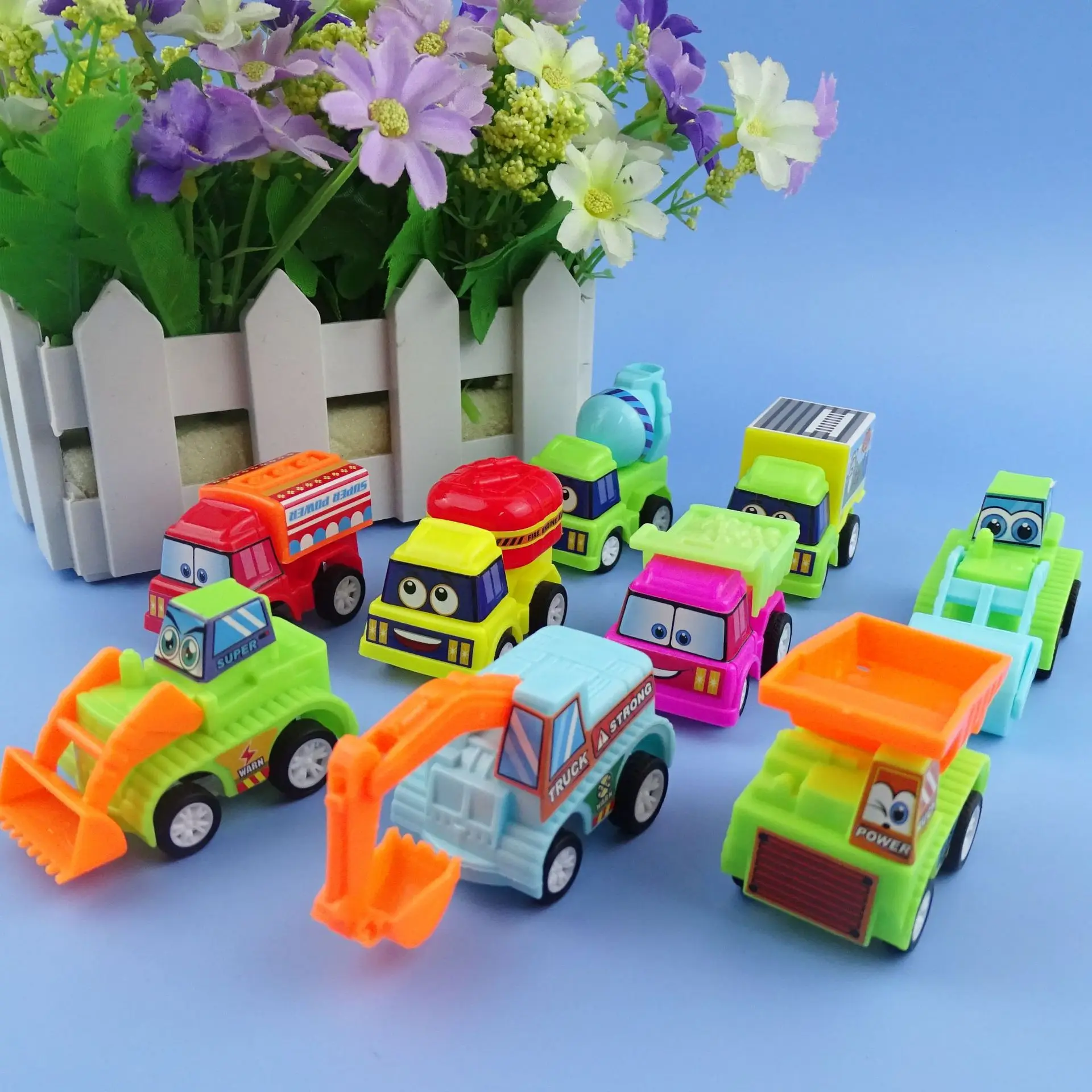 5Pcs Kids Pull Back Car Cartoon Engineering Car Series Toy Model Mini Plastic Excavator Truck Road Roller Twisted Egg Boy Gifts