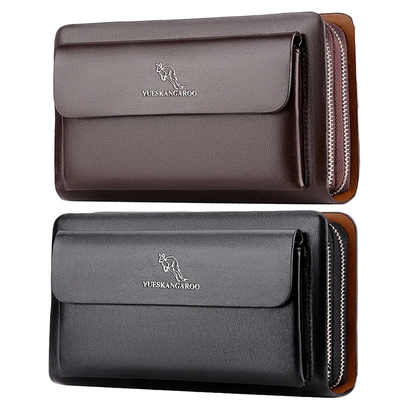 

NEW-YUESKANGAROO Men Clutch Bag Fashion Long Purse Double Zipper Business Wallet Male Casual Bag