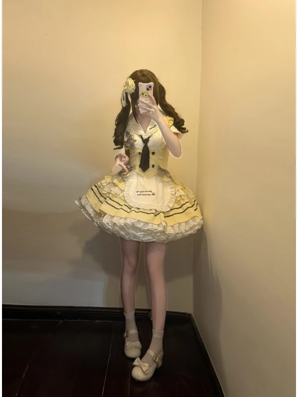 Conjunto de camiseta Sweet Lolita Bubble Sve irt Knot chaleco falda hinchada conjunto verano Faion conjunto de mujer