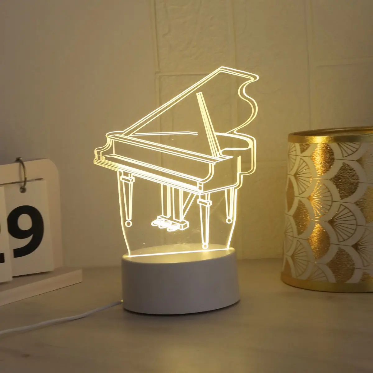 Piano 3D night light, bedroom and study atmosphere decoration USB warm color light, Thanksgiving, holiday gift for friends.
