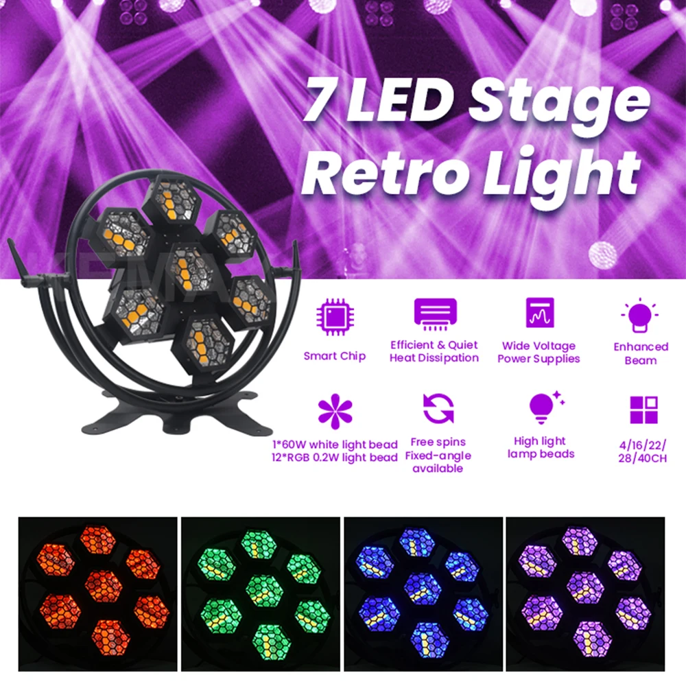 Retro podiumlicht 7 LED COB DMX-besturing Geluidsgeactiveerd RGBW Pixel Achtergrondeffect Disco-verlichting voor bruiloft Concert DJ Club