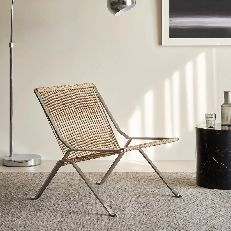 Suspension woven leisure chair | Stainless steel skeleton outlines geometric lines, hand-woven seating surface light support |