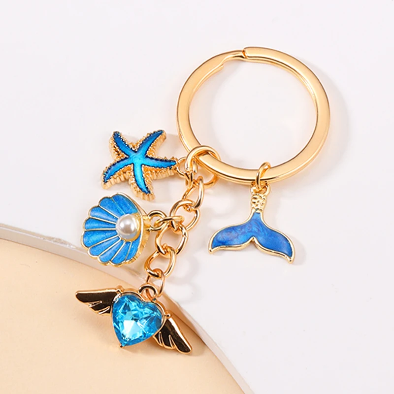 Pretty Enamel Starfish Shell Mermaid Keychain Delicate Sea World Series Key Rings For Girls Women DIY Jewelry Gifts To Kids