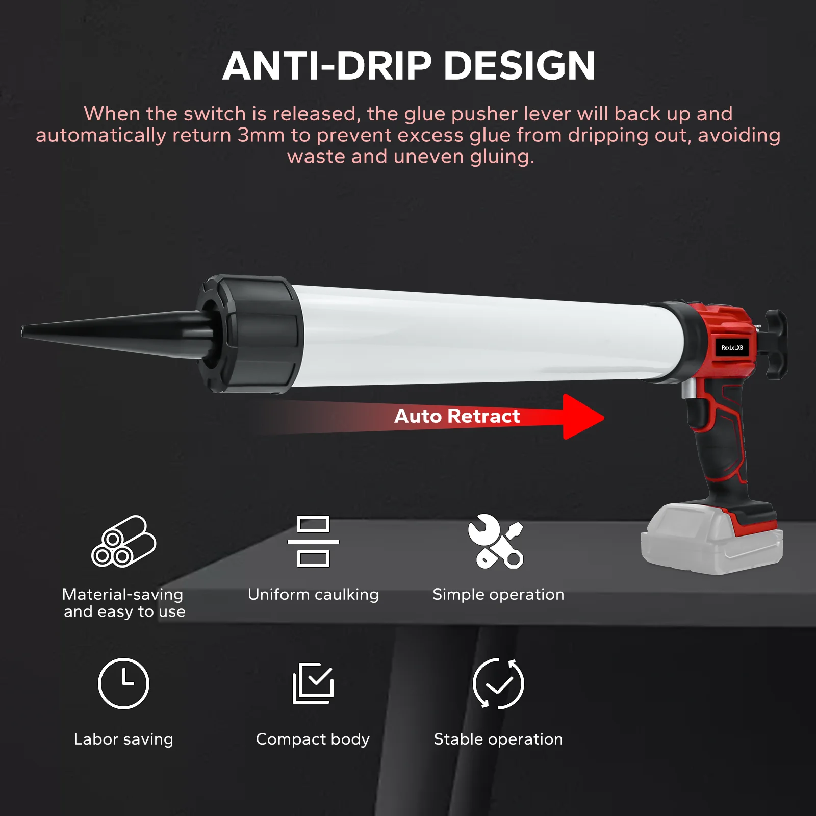 Cordless Sausage Caulking Gun 20oz/600ml Electric Sealant Adhesive Gun 4 Speed Filling Sealing Repair for Milwaukee 18V Battery view 4