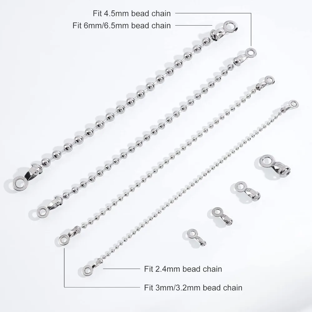 4 Sizes 70 Pcs Ball Chain Pull Loop Connectors Fit for 2.4mm/3mm/4.5mm/6mm Real 304 Stainless Steel Ball Chain Ceiling Fan Lamp