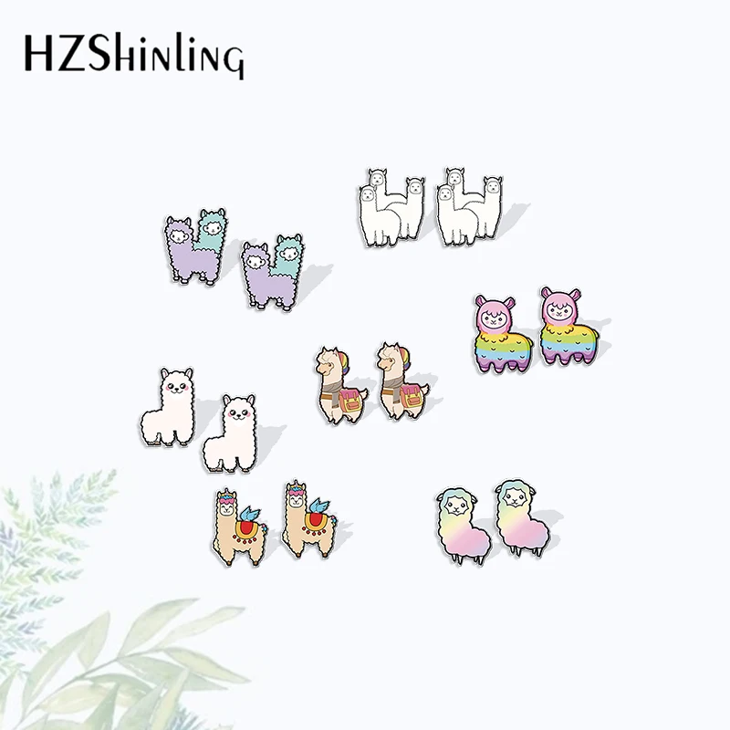 2023 New Arrival Fashion Cartonn Cute Llama Alpaca Animal Acrylic Stud Earrings Handcraft Epoxy Earrings Acrylic Earrings