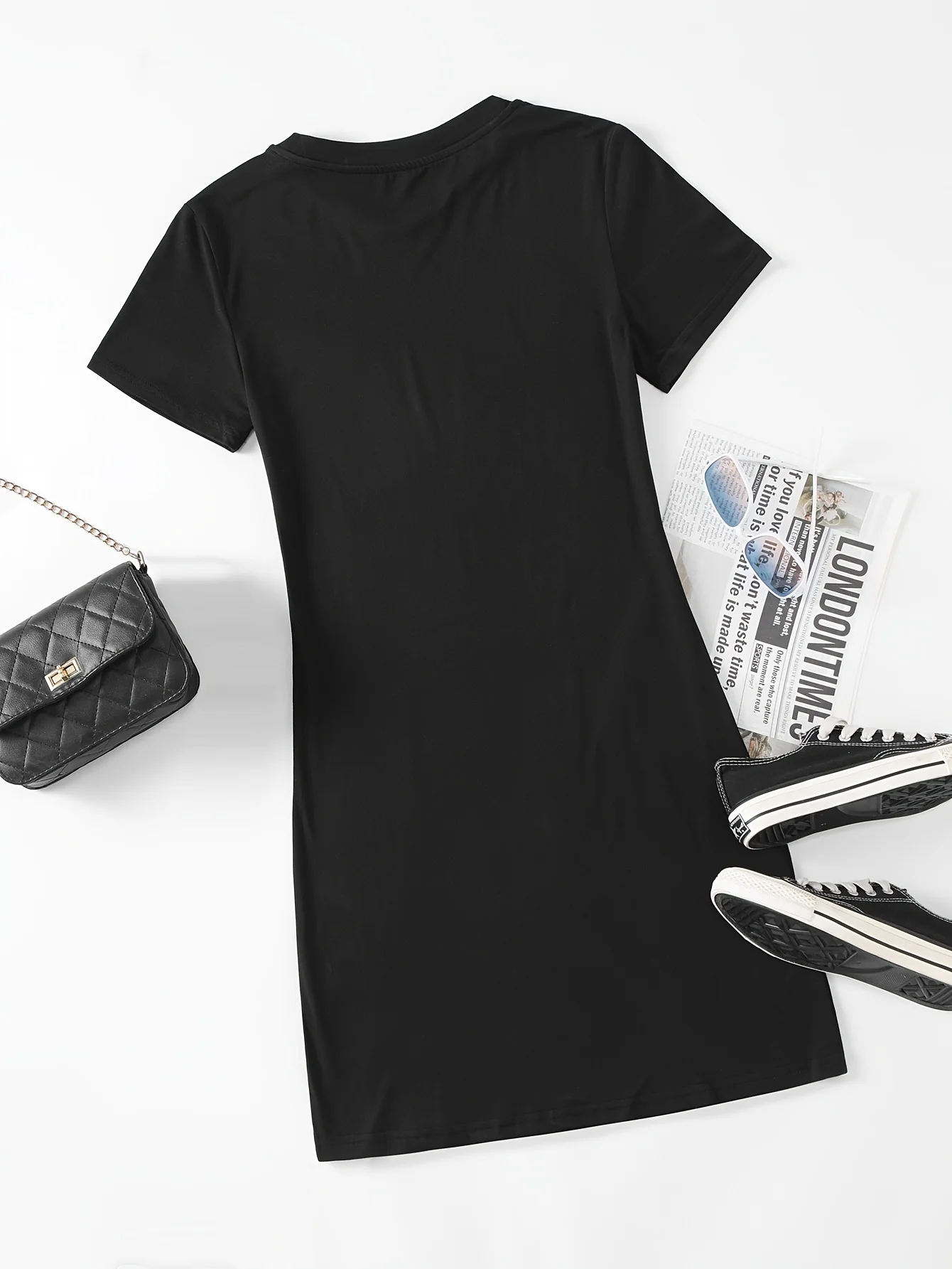 Vestido ajustado informal de talla grande con cuello redondo para mujer, vestido transpirable ligero de manga corta con patrón de tarjetas del alfabeto