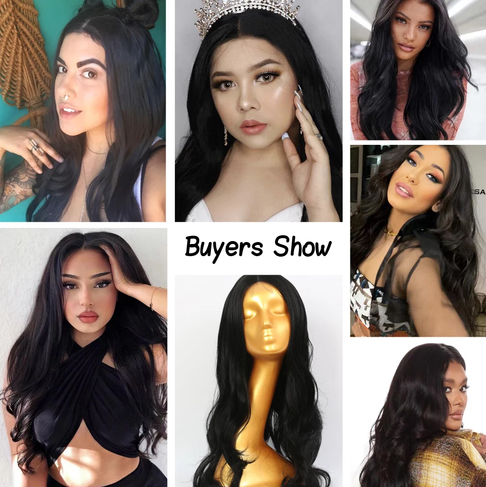 Synthetic 22inch Lace Wigs For Women Black Long Wave  High Temperature Fiber Hair  Middle Parting Hair Daily/Cosplay