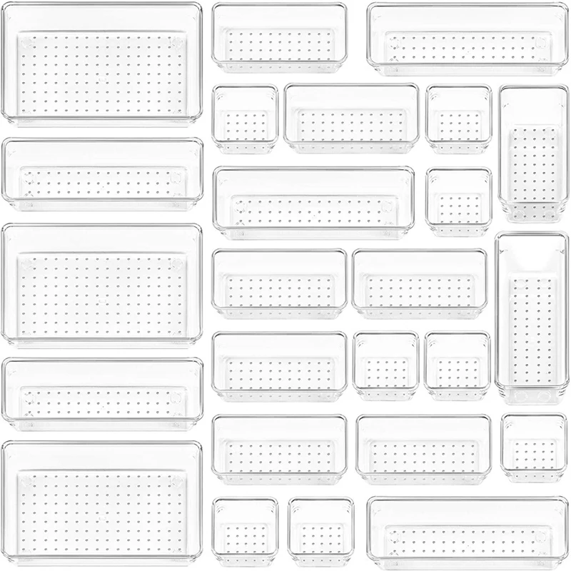 

Big Deal 25 Pack Desk Drawer Organiser, Fridge Organisers With 4 Size Makeup Organiser Storage Drawers,For Kitchen, Bedroom