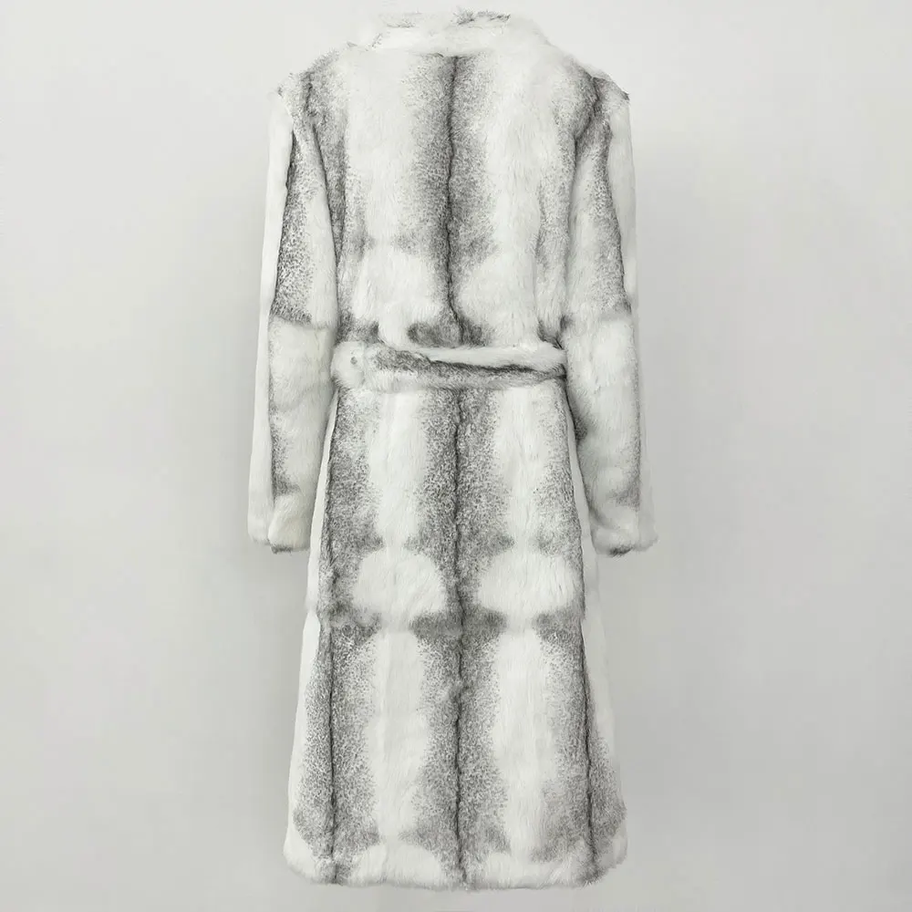 معطف فرو أرنب حقيقي مع حزام للنساء ، جاكيت منفوخ بسيط ، معطف نسائي فاخر ، جاكيت طويل منفوخ ، جديد ، #3