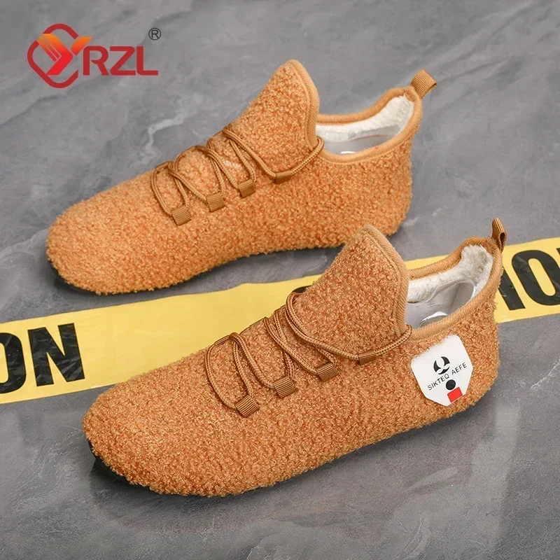 YRZL Winter Cotton Shoes Men Warm Lace Up Lightweight Winter Slippers Men Plush Bedroom Home Cotton Loafers Men Warm Shoes