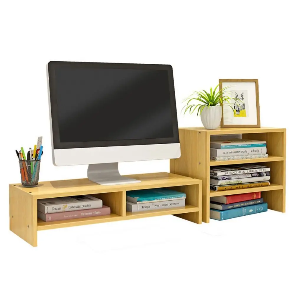 Stable Base Wood Desktop Computer Stand Easy Assemble Protect Cervical Spine Elevated Computer Holder Comfortable Viewing Height