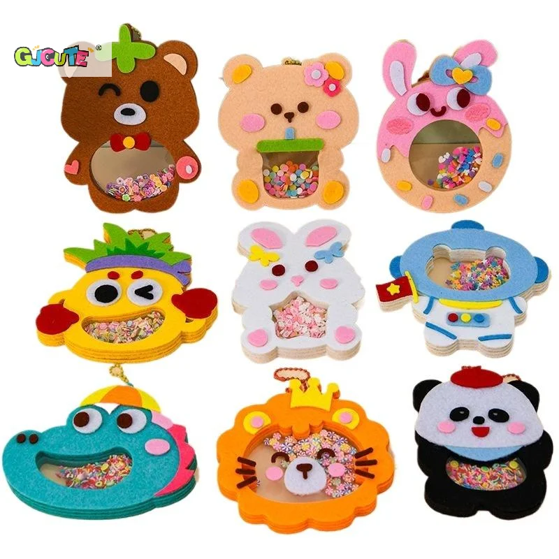 1 conjunto shaker puzzle brinquedos dos desenhos animados não tecido shake pingente kits de material diy para crianças fácil colar acessórios artesanato artesanal