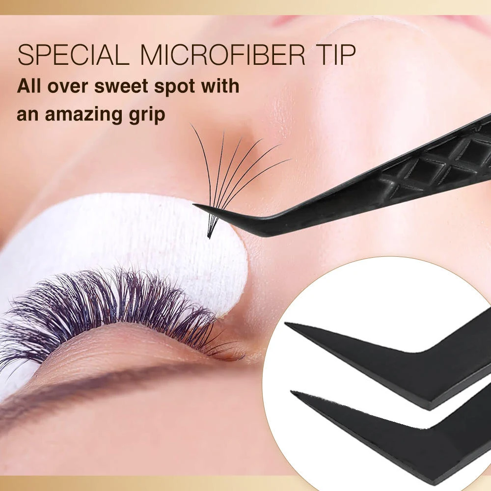 1個/2個/4個/6個入り 3.0 ブラック ラッシュピンセット まつげエクステ用 ダイヤモンドグリップ 90度チップ ボリュームラッシュエクステンションピンセット