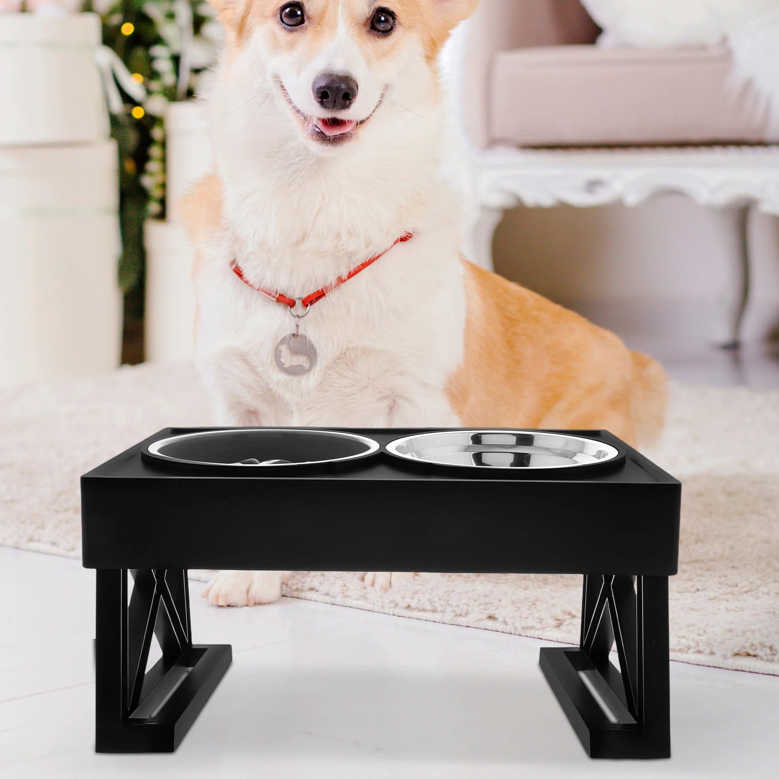 

Cat Bowl Dog Food Water Stainless Steel Slow Feeder Dual Bowls Elevated Design Pet Supplies Small Pets Home Travel