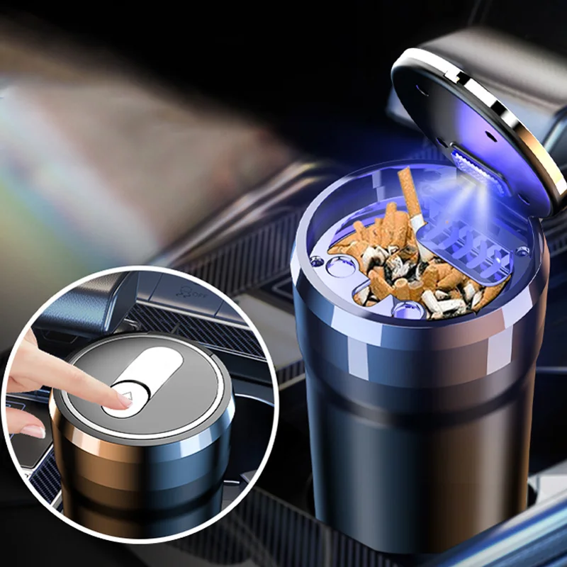 Portable Car LED Ashtray Universal Auto Ashtray Cigarette Ash Holders Cup Car Interior Decor Smokeless Auto Holder Box