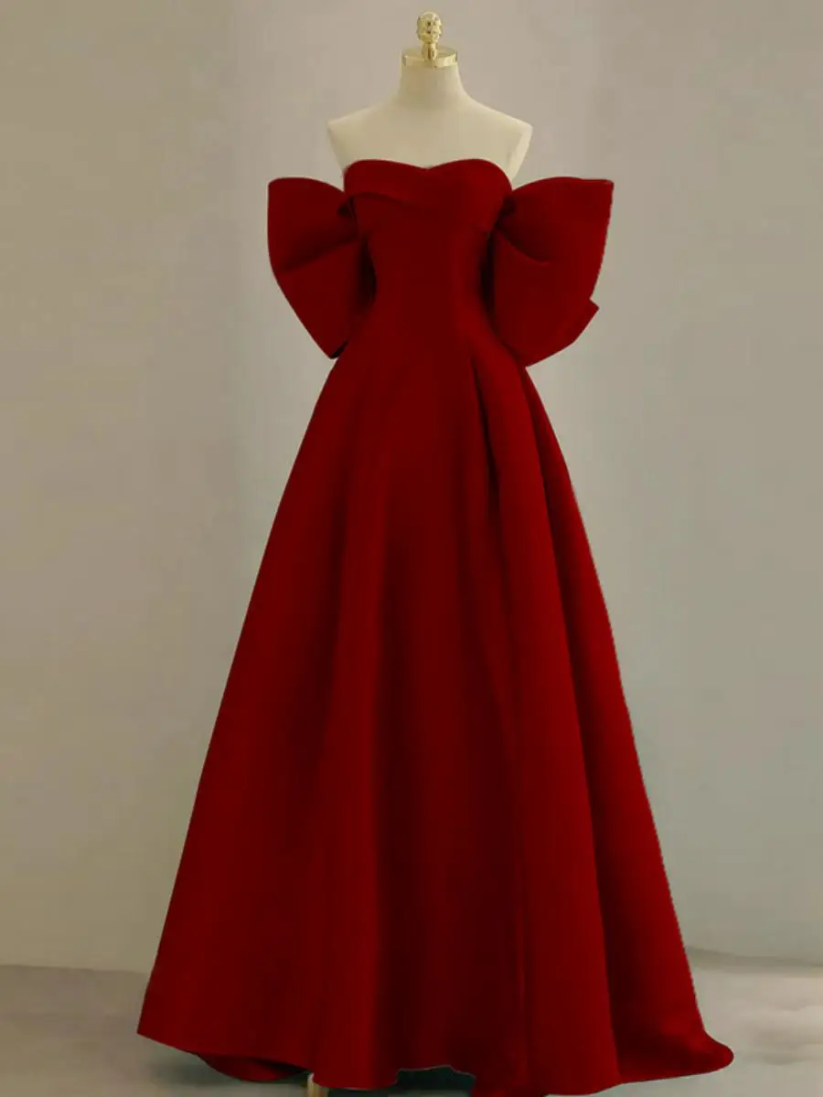 

Red Knot Engagement Evening Gown Wedding Dress High Waist Long Skirt Luxury Subtle Elegant Autumn Winter New Bride
