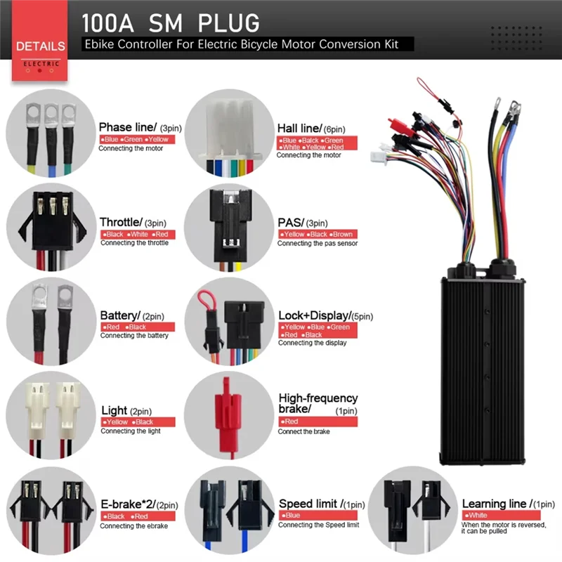 

ABVE-мощный литиевый аккумулятор высокой мощности, модифицированный электрический скутер, 48 В-72 В, 100 А, синусоидальный трехрежимный контроллер, аксессуары