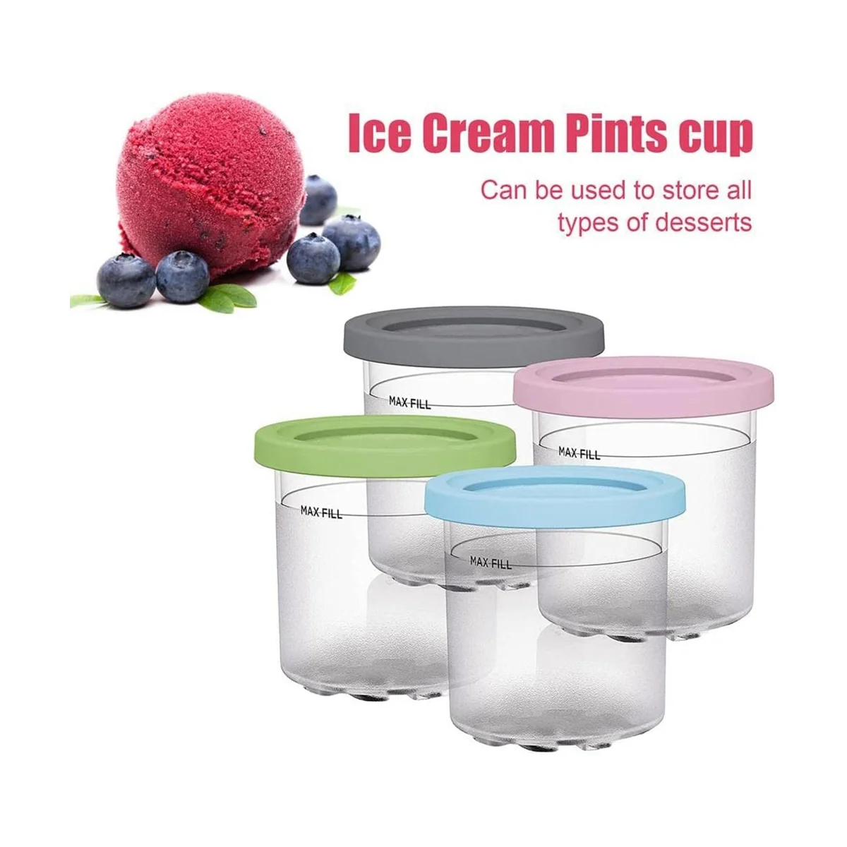 Taza de pintas de helado, contenedores de helado con tapas para Ninja Creami Pints NC301 NC300 NC299AMZ Series