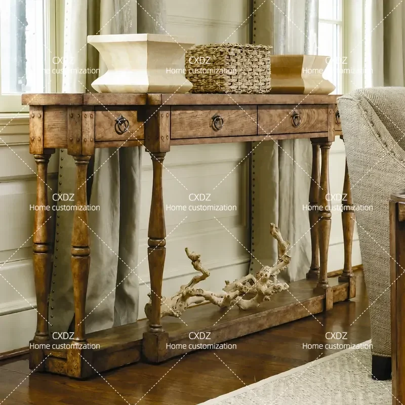 Solid Wood Entryway Table Retro Wall Console Sofa Back Table Narrow Hallway Decor Sideboard for Living Room Dining Area