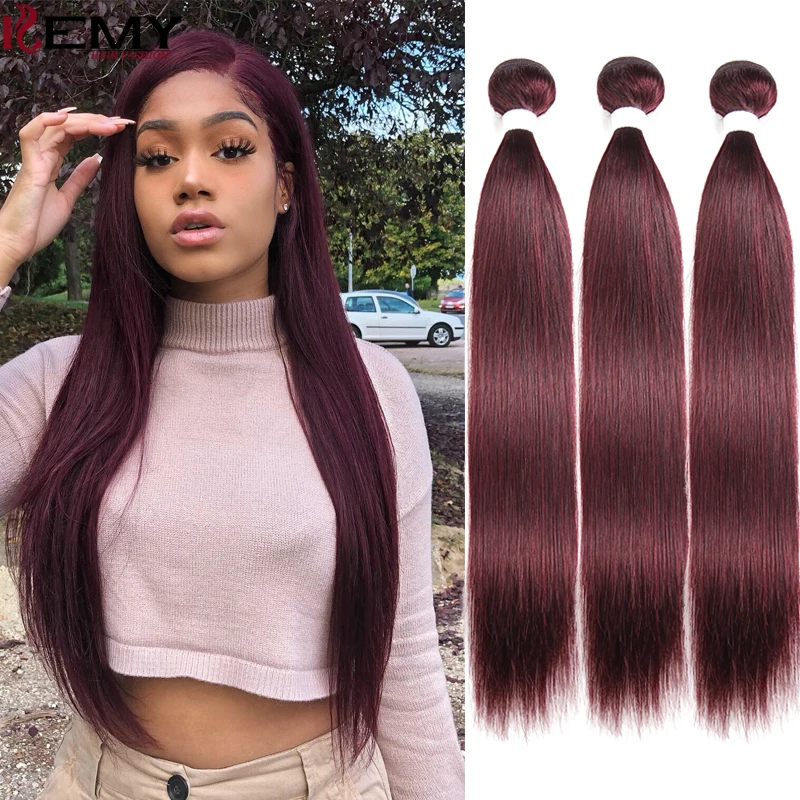 Brazilian Human Hair Weave Bundles 99J/Burgundy Pre-Colored Straight Human Hair Bundles Remy Hair Bundle Deals 1 PC KEMYHAIR