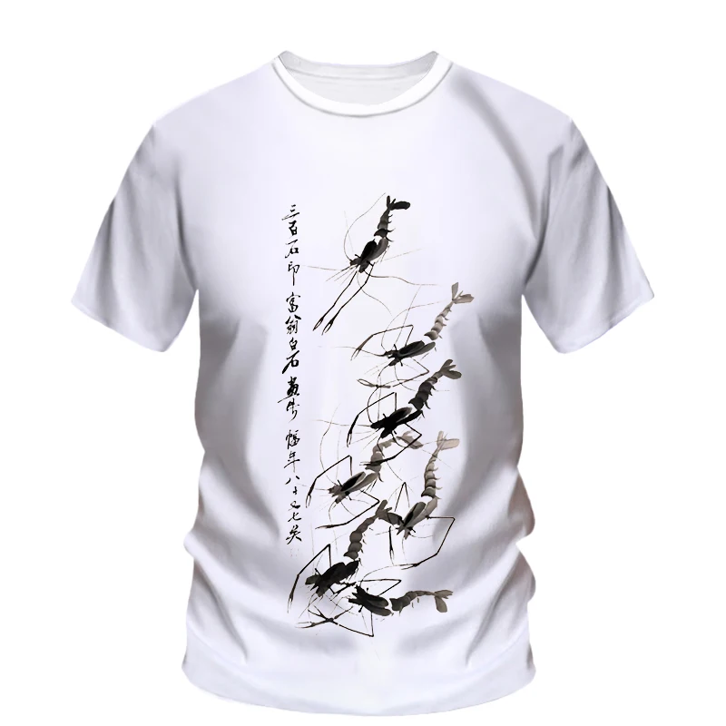 New Chinese Traditional Culture Calligraphy Landscape Painting 3D Harajuku Printed Short Sleeved Casual Round Neck T-shirt Top