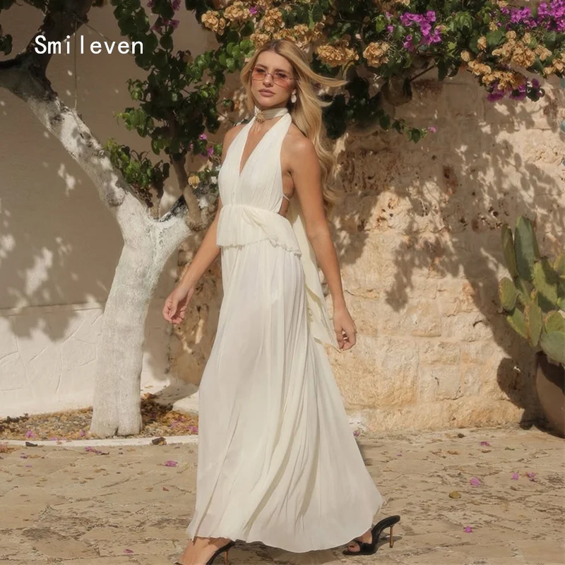 Smileven رواية ألف خط فستان الحفلة الراقصة الوهم ثنيات الرسن فساتين السهرة Fasional بلا أكمام مناسبة فستان مخصص 2026