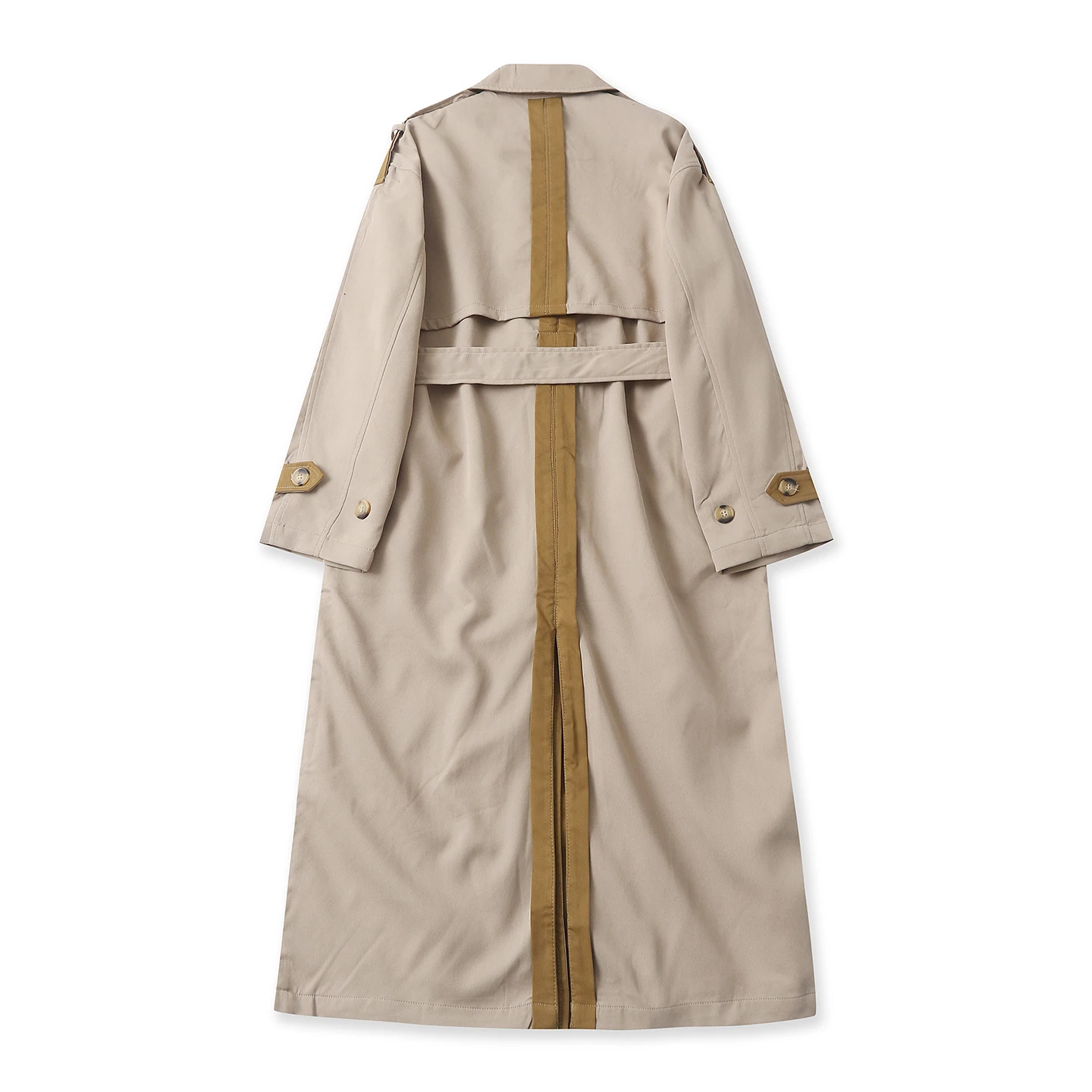 Long Length Color Block Coat Spring New Women's Casual Double Button Waist Cinched Long Sleeve Jacket 19779 Elegant Lady 