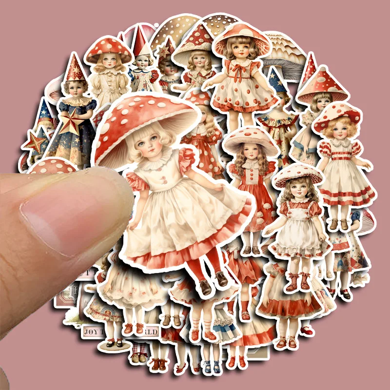 50pcs/bag European and American retro children\'s Lolita mushroom girl DIY scrapbook photo album journal Happy Plan decoration