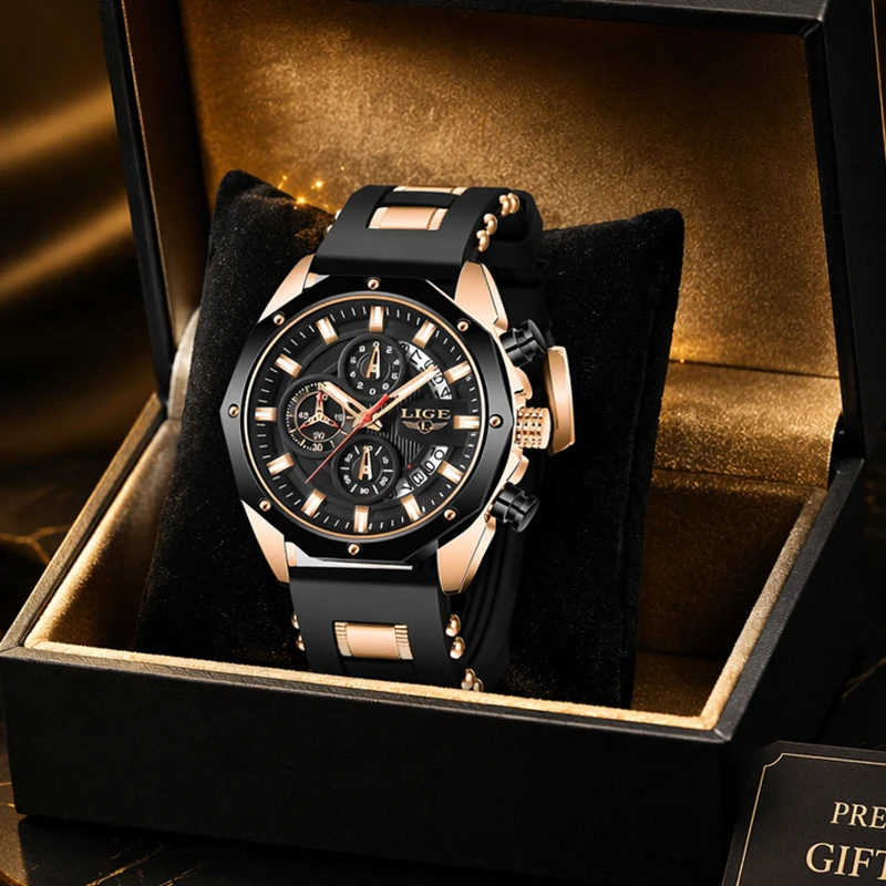 LIGE Casual Sport Man Watch Outdoor Fashion Silicone Strap Simple Dial Clock Waterproof Luminous Calendar Quartz Watches for Men